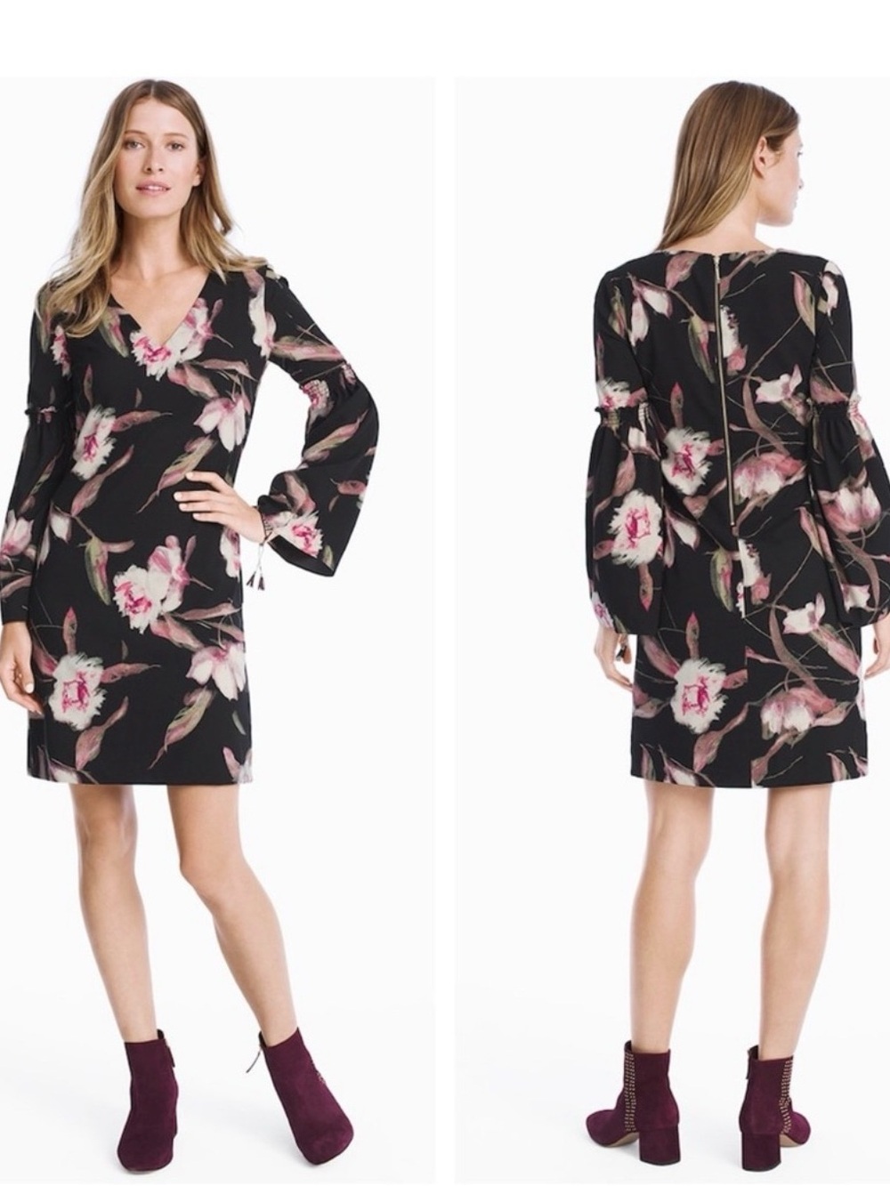 WHBM Floral  long sleeve SHIFT DRESS